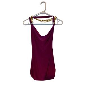 Cefian USA Women's Tank Top Shirt Purple Sz Small Gold Chain Neck Very Soft